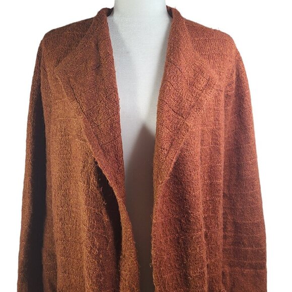 Old Navy Fuzzy Knit Caramel Brown Open Front Chunky Cardigan Long Sweater - Picture 3 of 9